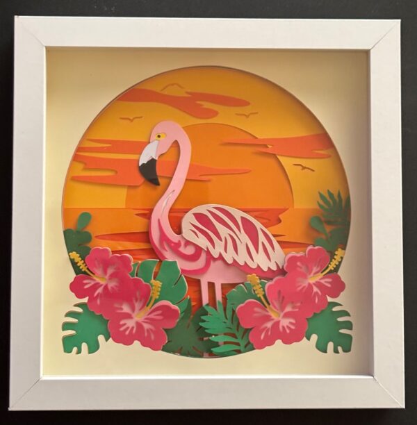 Bright Flamingo w/Flowers Shadowbox