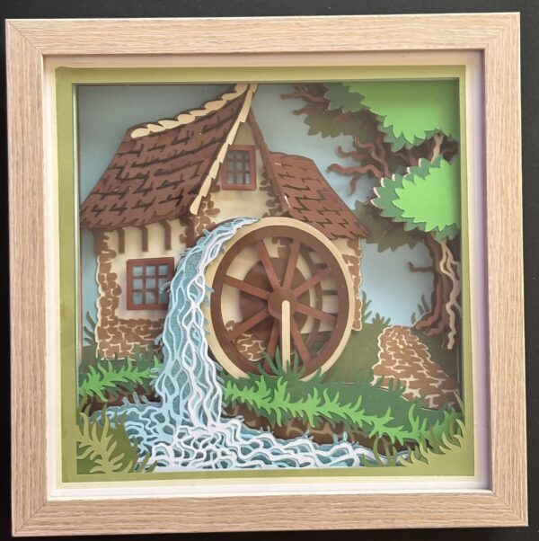 Cozy Waterwheel Cabin Shadowbox