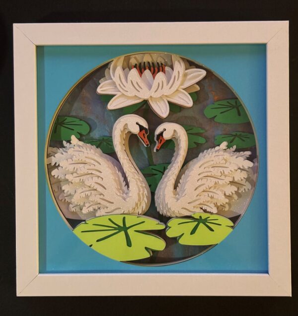 Majestic Swans in a Pond Shadowbox
