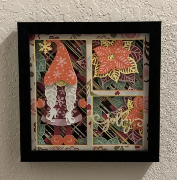 Adorable Poinsettia Gnome Shadowbox